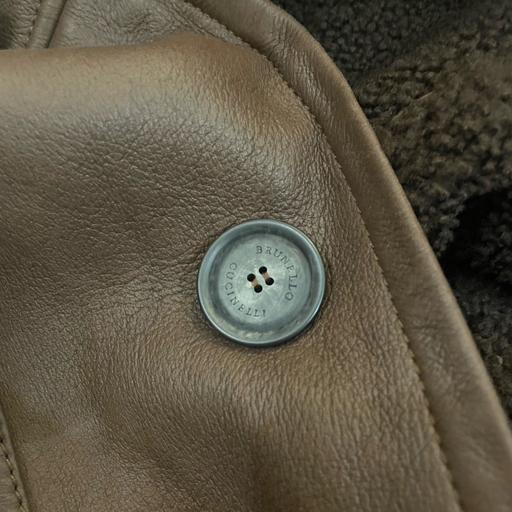 Brunello Cucinelli Mens Shearling Leather Brown Jacket Sz M - Picture 7 of 12